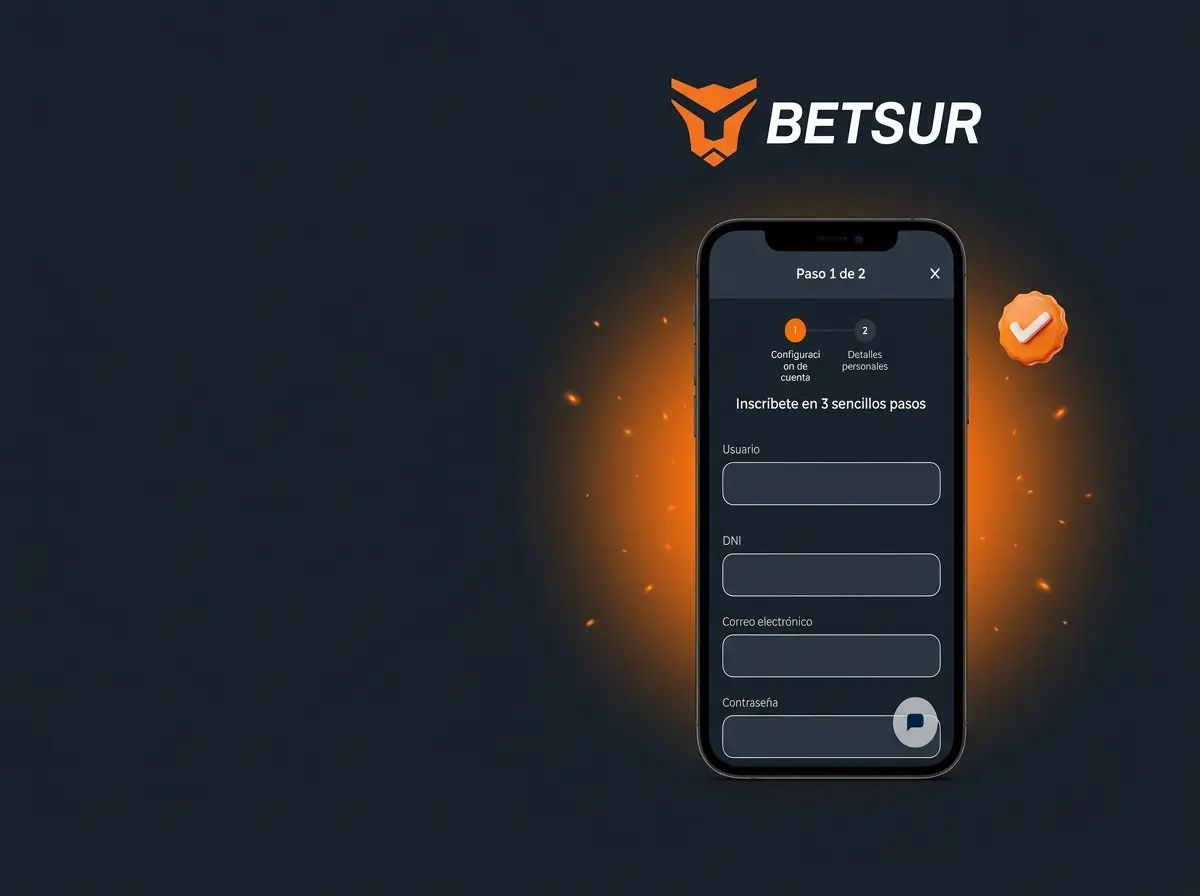 Formulario de registro de Betsur en la pantalla de un celular, con el logo de Betsur